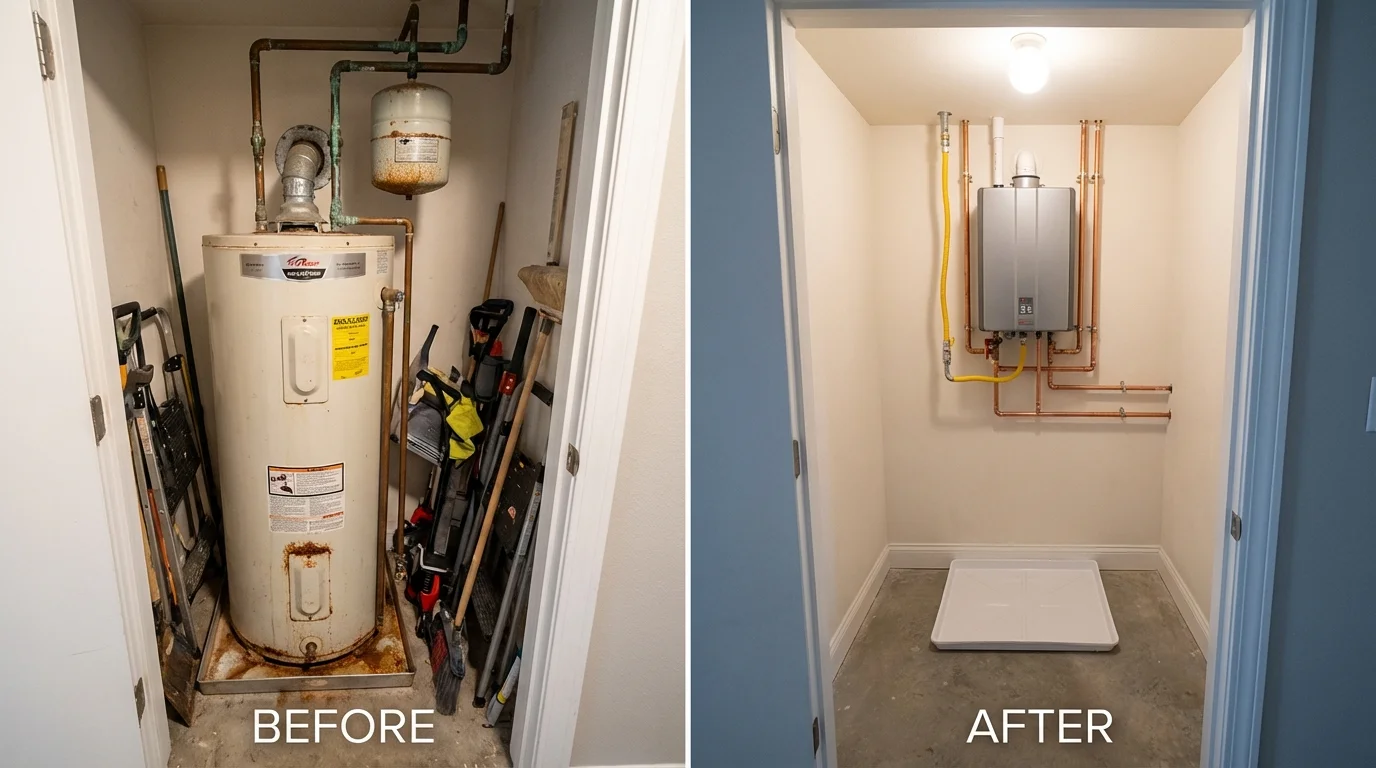 Tank water heater versus wall-mounted tankless unit comparison for Sherwood, WI homeowners